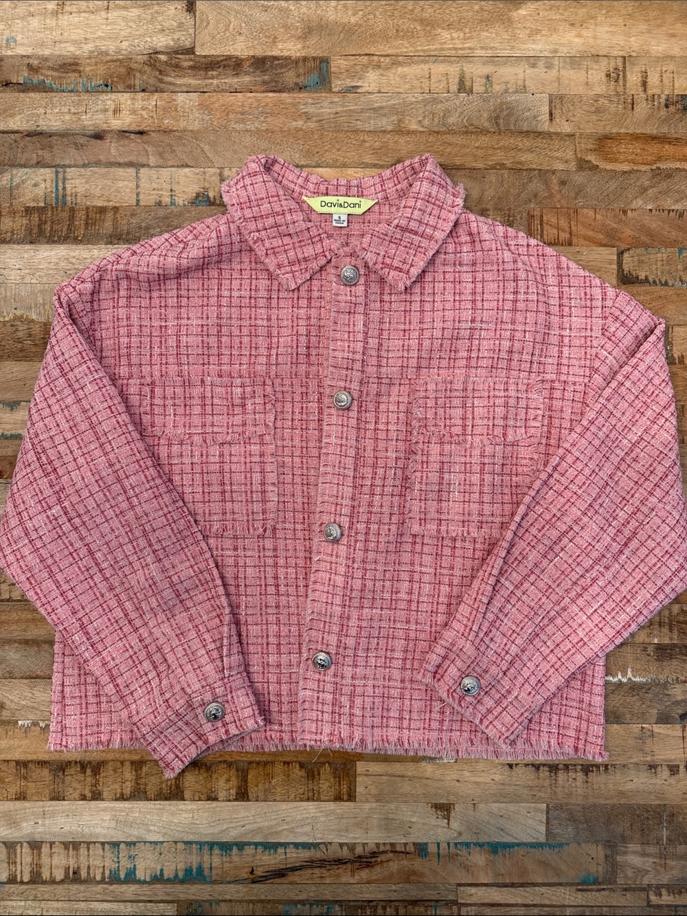 DAVI & DANI Pink Tweed Button-Front Girls' Jacket